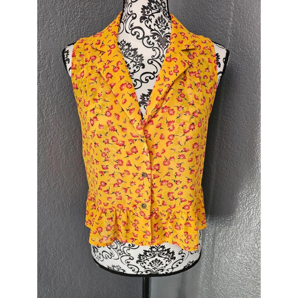 Women's Forever 21 Button Down Blouse Sleeveless Floral Sheer Cropped Size Small
